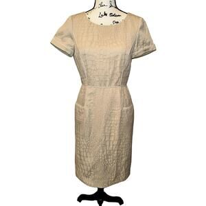 Alex Marie Tan Textured‎ Sheath Pencil Dress Pockets Geometric Office Work Sz 4